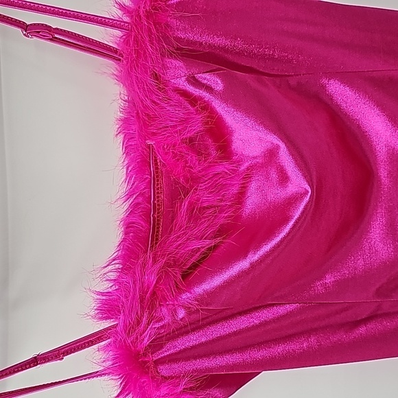 Y2K Barbiecore Pink Sweetheart Bust Faux Fur Trim Mini Bodycon Sexy Party Dress - Picture 6 of 15